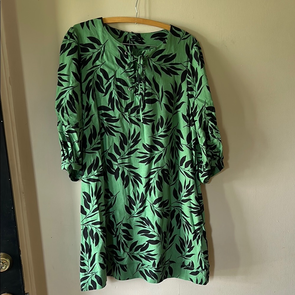 Who What Wear Black and Green Bishop Sleeve Sundress